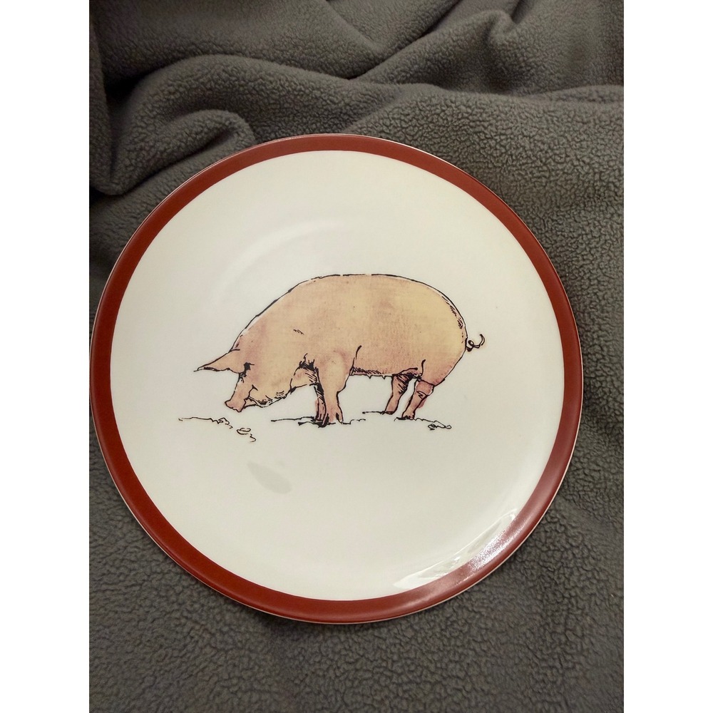 Creative Co-Op Annie Tarasletti Pig Salad Plates Set of 2 Farm Life 8 Inch